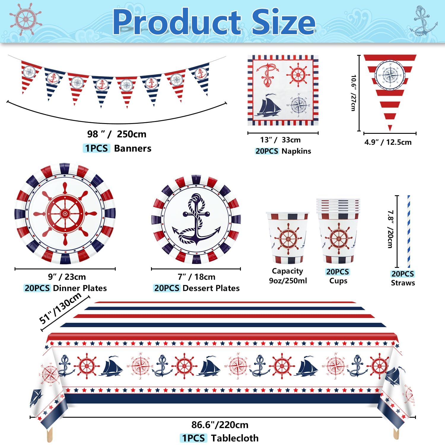 Decorazioni Per Feste Nautiche, Forniture Di Compleanno A Tema Anckor, Con Piatti Di Carta, Tovaglioli, Tovaglia Per Baby Shower A Tema Nautico, Tutti A Bordo, Forniture Per Feste Di Primo Compleanno