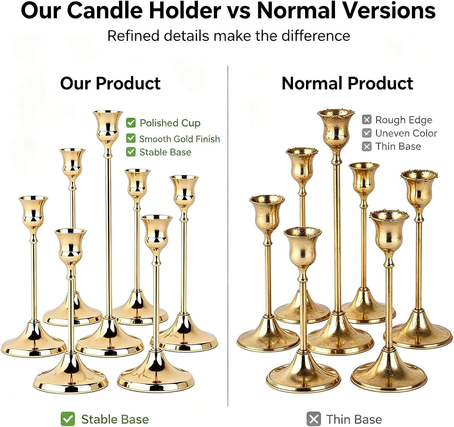6 Pack Metal Taper Candlestick Holders Vintage Weighted Table Decor (Gold)