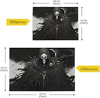 Vista 5 de Rompecabezas de madera de 500 piezas con estampado de esqueleto blanco y negro, con bolsa de almacenamiento con partición del alfabeto, fácil