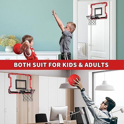 Miniatura 7 de Mini aro de baloncesto para interiores, puerta con 3 bolas e inflador, juguete de baloncesto regalos para niños, niñas, adolescentes y adultos,