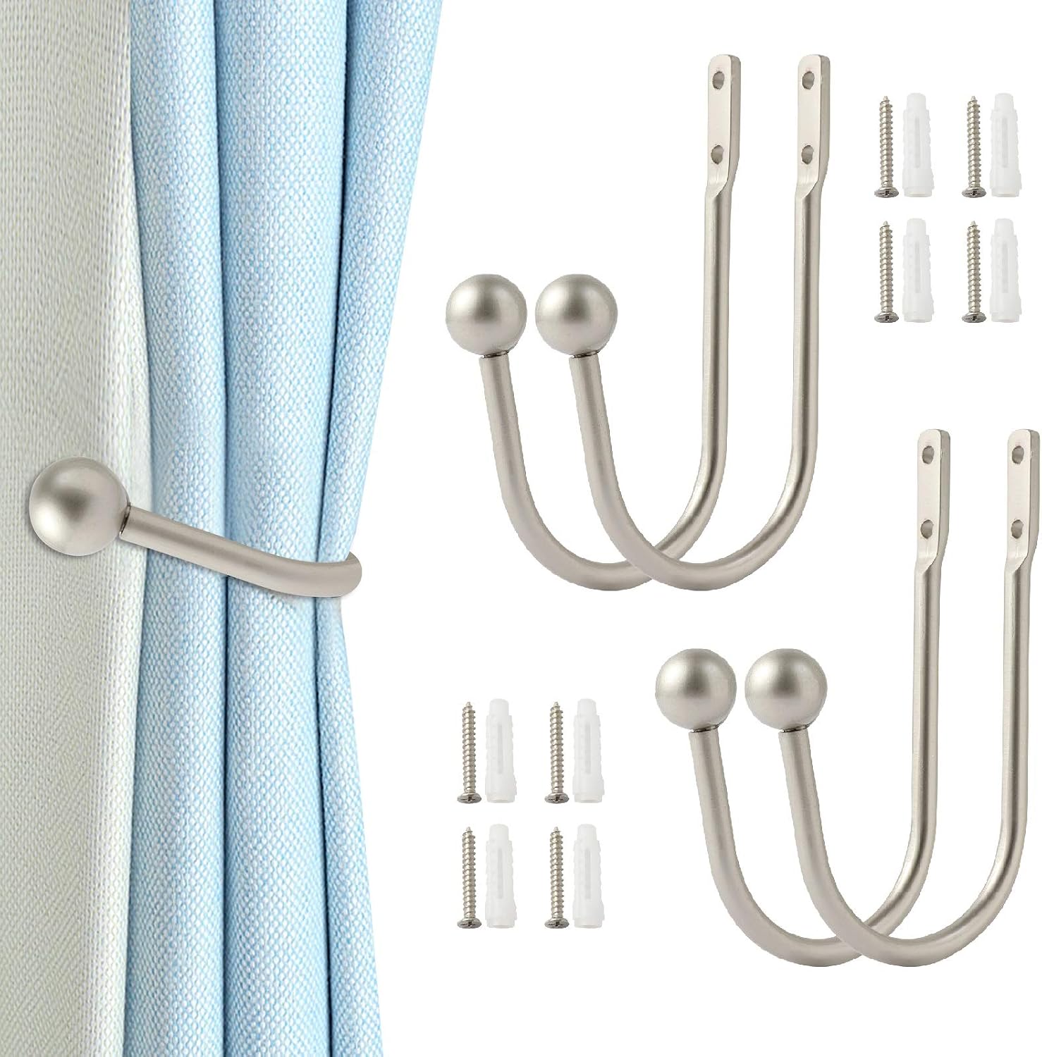 Anndason Curtain Holdbacks Metal Decorative Curtain Holdbacks Retro Curtain Tiebacks Curtain Drapery Tiebacks Curtain Tieback Hooks Curtain Hooks(4 PCS, Silver)