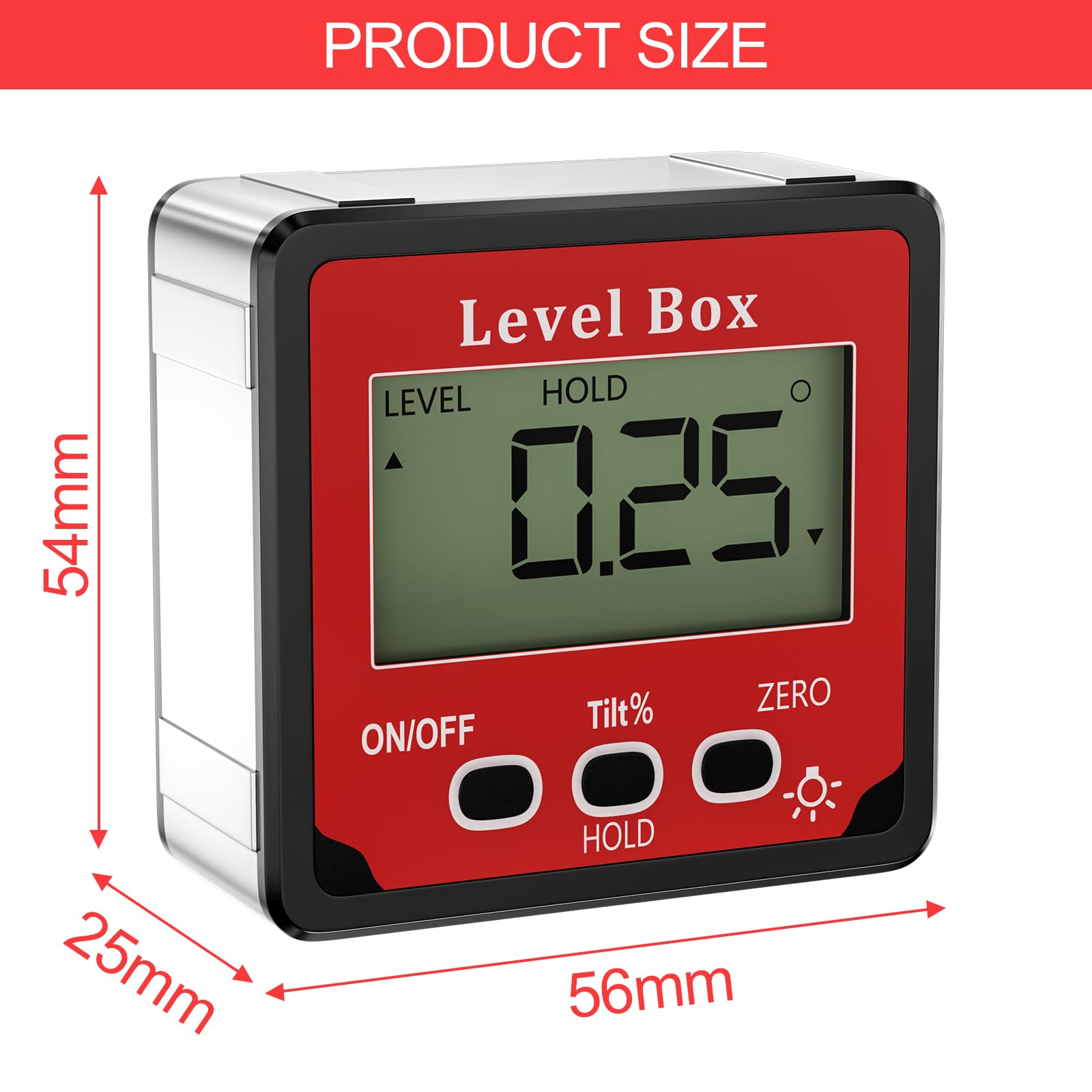 Gvolatee Goniometro Digitale Magnetico, Inclinometro Digitali Angolo 4 x 90°, Livella Professionale con Display LCD, Inclinometri Elettronica di Precisione, Level Box per Carpenteria, Edilizia