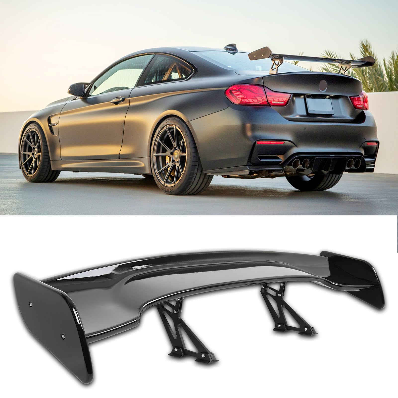 57 inch GT Wing Rear Spoiler Glossy Black Universal Rear Spoilers Racing Lightweight Trunk Spoiler Wings Compatible with Honda Chevy Corvette Mustang Camaro Nissan Ford(Glossy Black-GT)