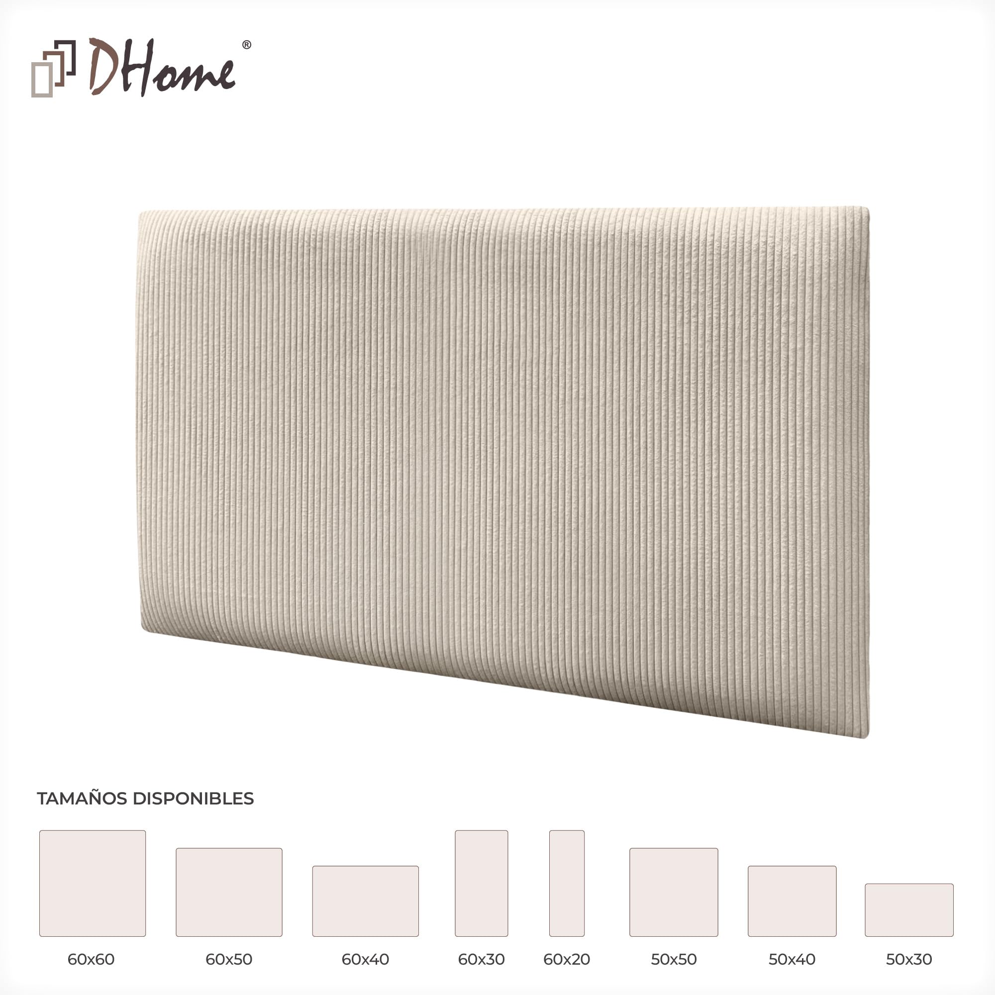 DHOME Gepolsterte Premium Cord Paneele Selbstklebend für Wände Schallabsorbierend Stoßfest Ideal für Kopfteile Dekoration Zuhause und Schlafzimmer (Beige, 60x50cm)