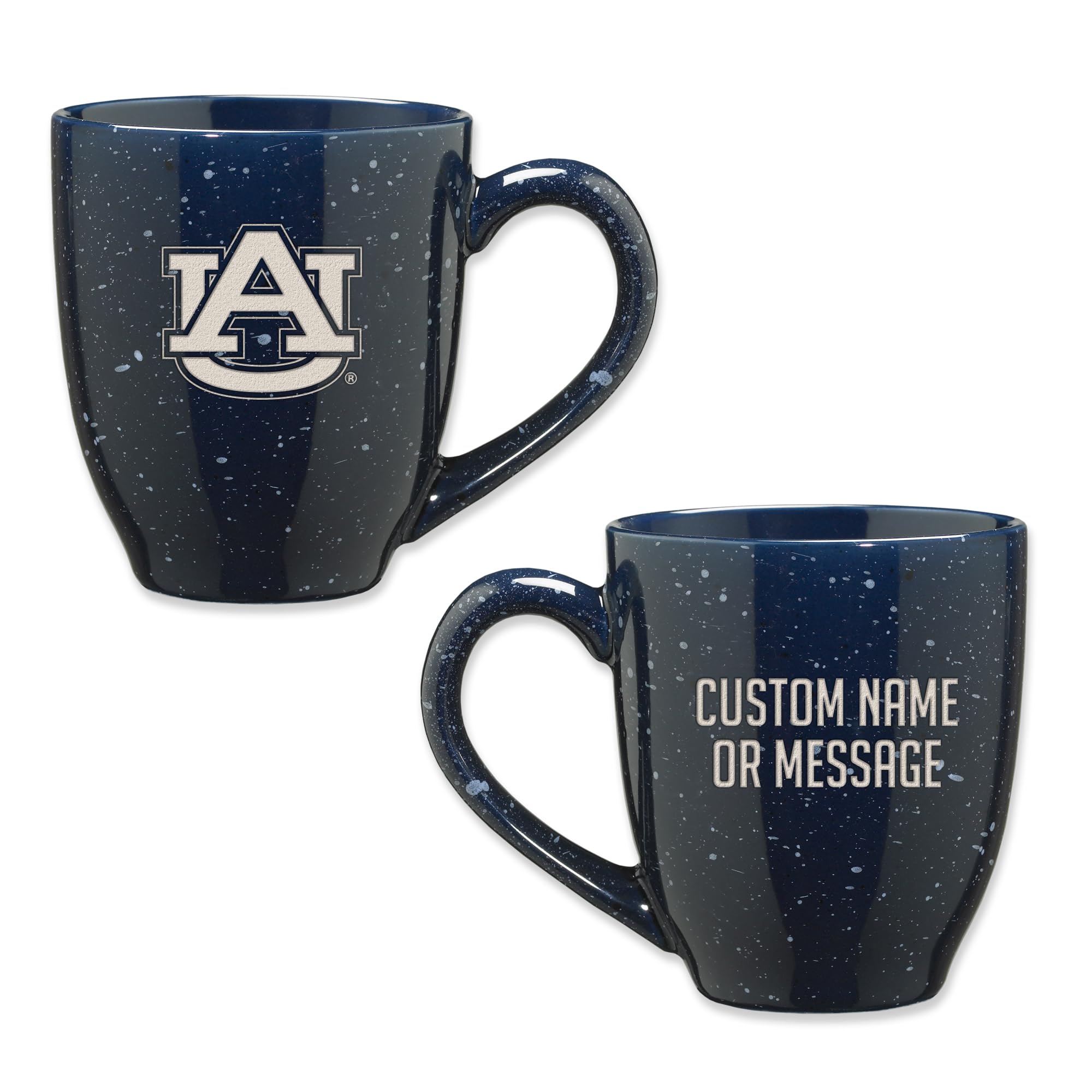 Rico Industries NCAA Auburn Tigers Navy Blue Personalized 16 oz Team Color Laser Engraved Speckled Ceramic Coffee Mug