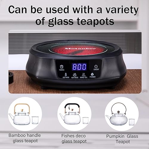 Miniatura 3 de Mini estufa eléctrica de 800 W, hervir té, placa de cocina de vidrio de cerámica con 8 niveles de potencia ajustables, función inteligente de