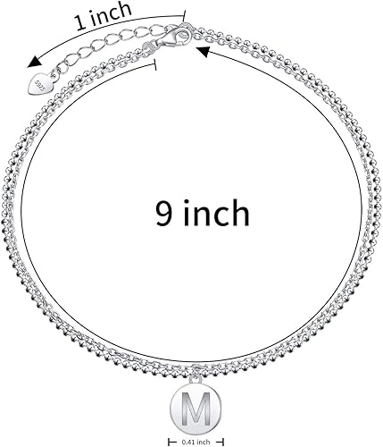 Miniatura 4 de Initials Anklet for Women S925 Sterling Silver Adjustable Foot Ankle Bracelet with Letter