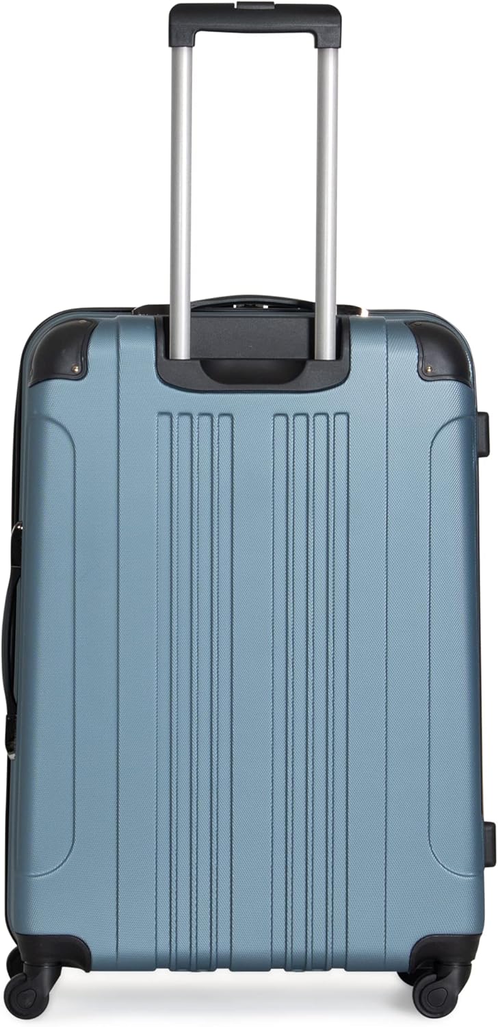 review KENNETH COLE Out Of Bounds Lightweight Durable Hardshell 4-Wheel Spinner Cabin Size Travel Suitcase, Granite Blue, 28-Inch Checked