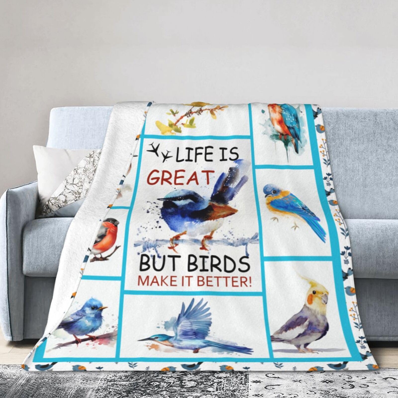 Bird Blanket Soft Cozy Cute Birds Flannel Throw Blanket Warm Lightweight Nature Bird Decor Fleece Plush Bedding Blanket Gifts for Lover Girls Boys Kids Women Adults 40