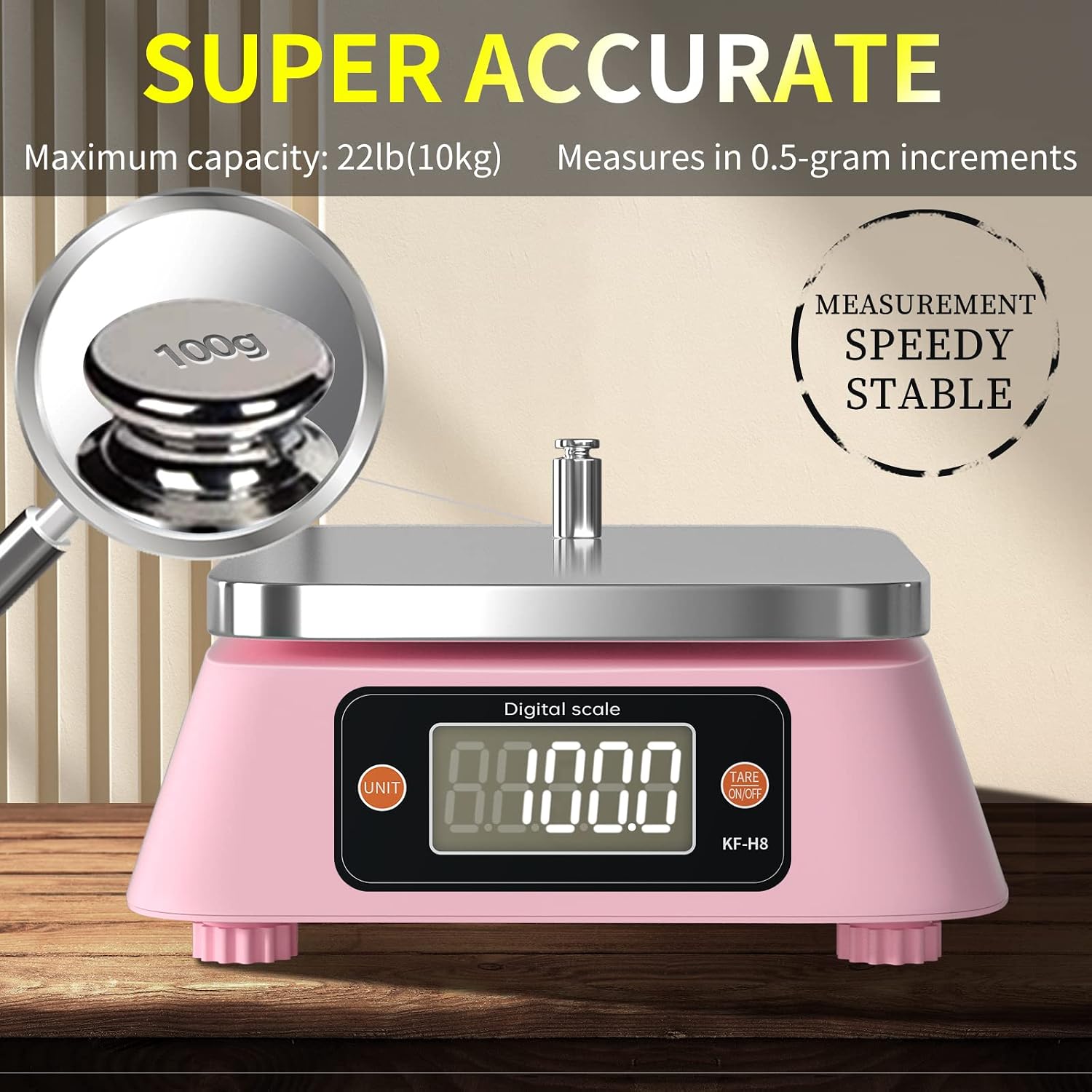 Báscula digital de cocina de 22.0 lbs, recargable por USB, acero inoxidable, ultra delgada, báscula de alimentos de alta precisión con función de división de 0.04 oz/1 g y función de