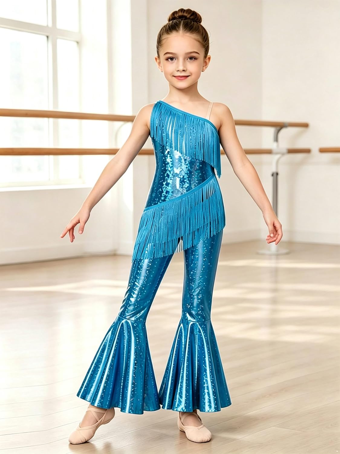 Girls Disco Jumpsuit Stage Show Unitards Latin Dance Outfit