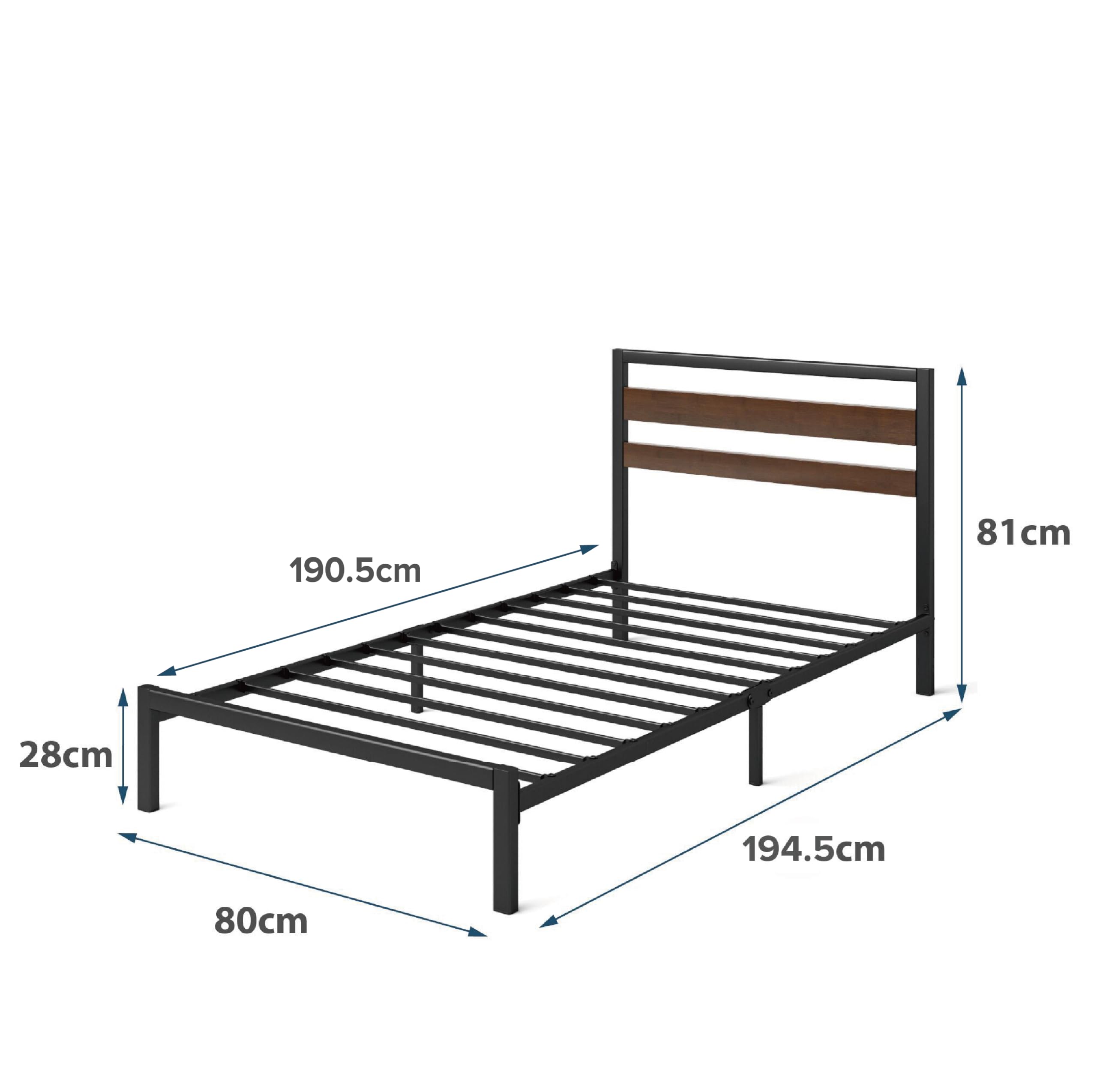 Zinus Kai Struttura Letto Singolo 80x190 cm con Testiera in Bambù - Rete Singola con Doghe in Metallo Incluse - Altezza 25.4 cm con Spazio Sottostante - Facile da Montare - Nero e Marrone