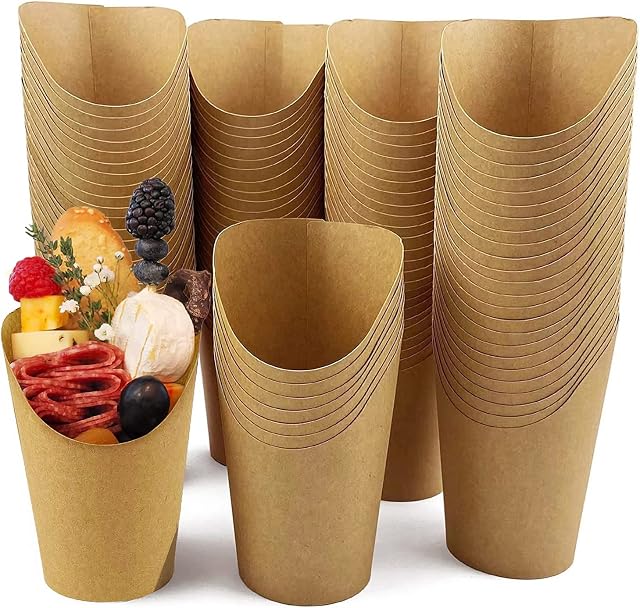 HINMAY 100 Pcs Disposable French Fries Holder, 12oz Paper French Fry Cups Charcuterie Cups for All Occasions (12oz)