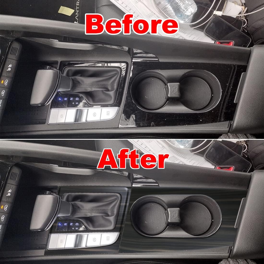 ruihe Carbon Fiber Color Car Gear Shift Knob Console Panel Trims Cup Holder Frame Cover Compatible with Fit for Hyundai Elantra 2021 2022 2023 2024 Electrical Park Brake Version