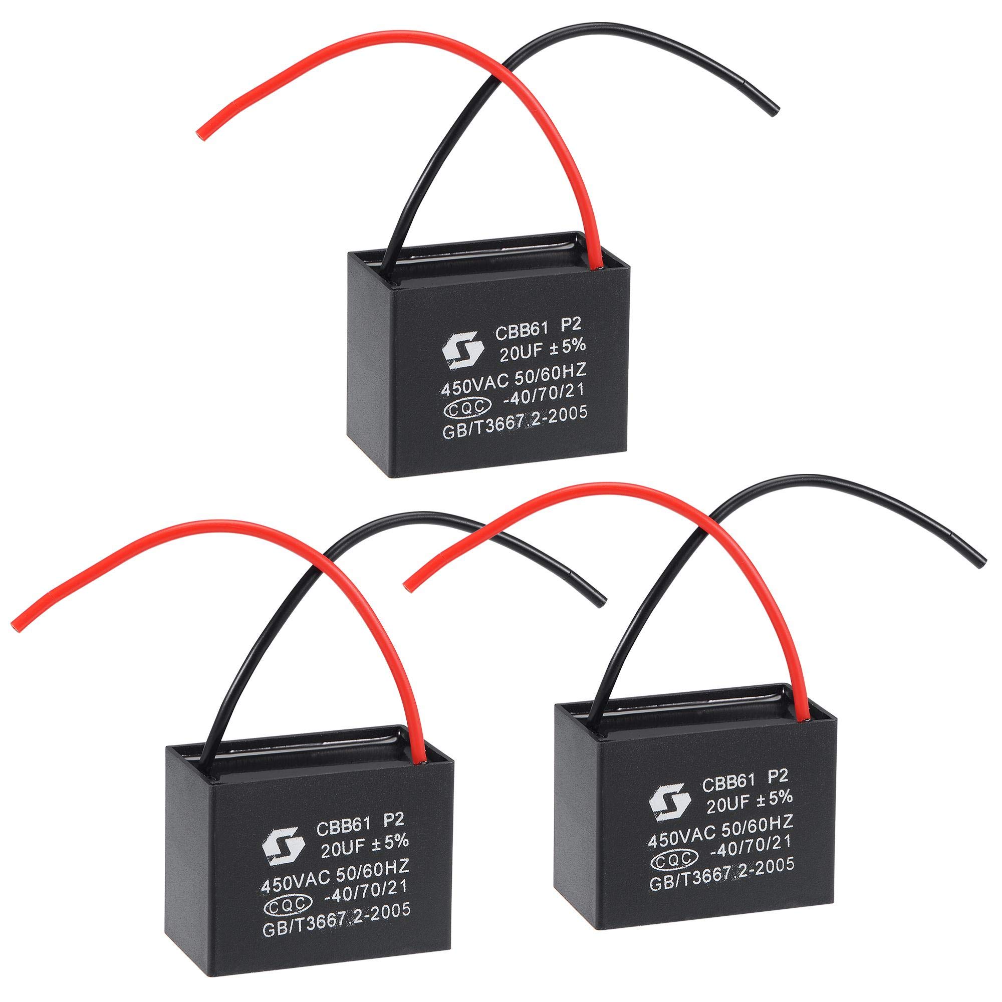 Buy uxcell Ceiling Fan Capacitor CBB61 20uF 450V AC 2 Wires Metallized