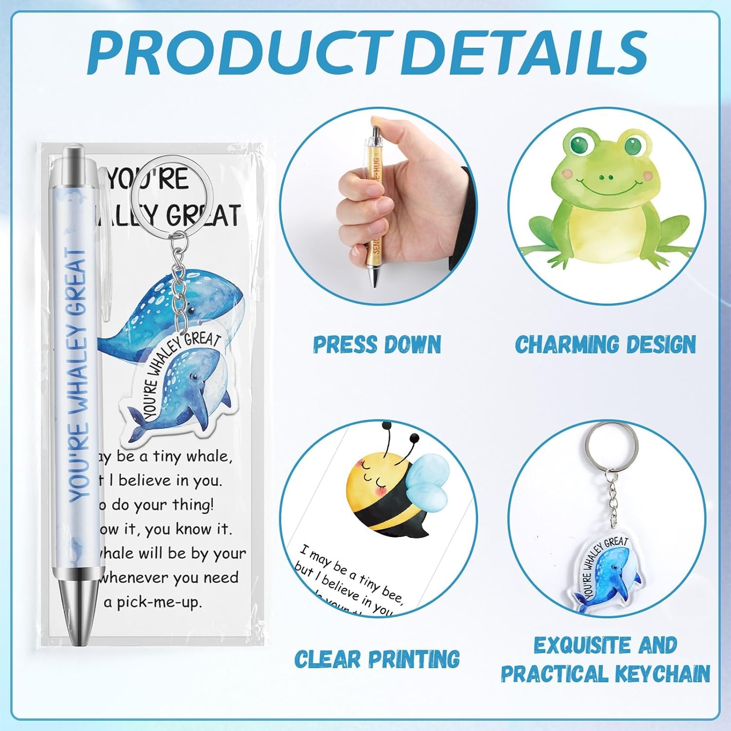48 Sets Emotional Support Gifts Bulk Ballpoint Pens Acrylic Keychains and Bookmarks Employee Appreciation Positive Ducks Ducks Whales Turtles Owls Funny Gift Sets Office Favors Bulk for Staff