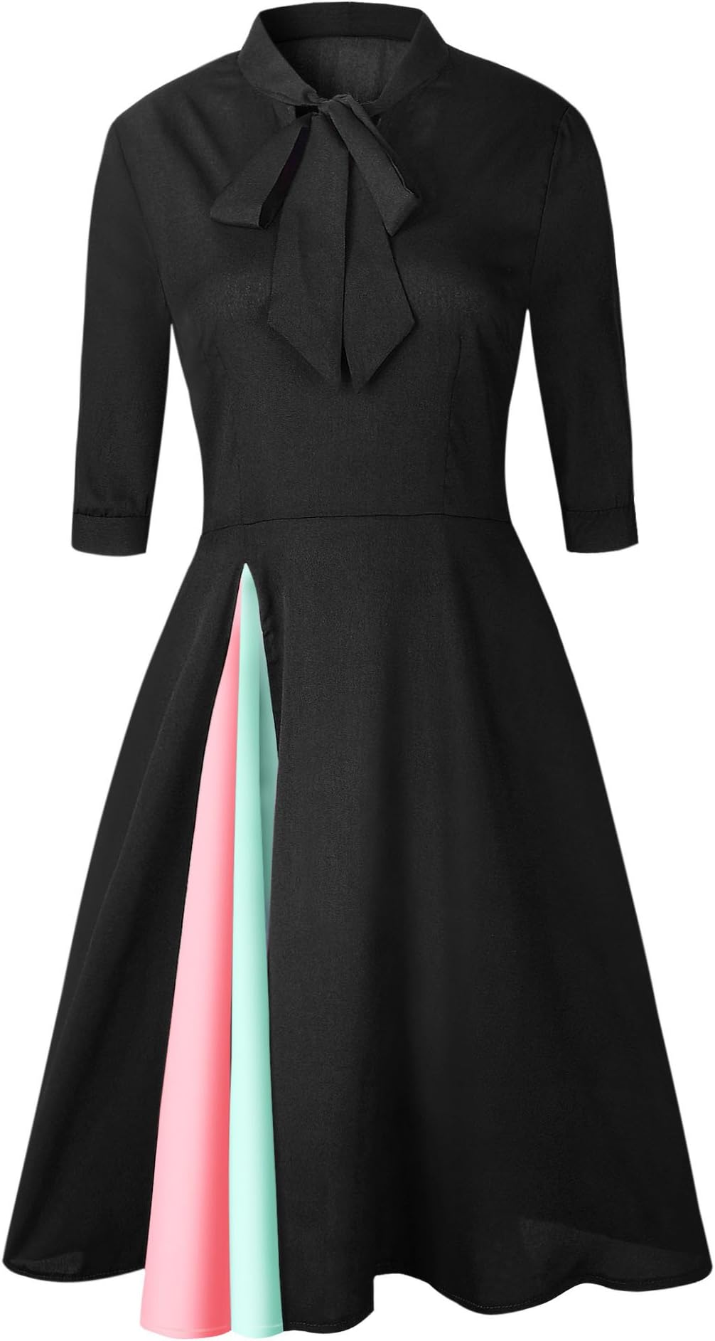 Women's Elegant Half Sleeve Pleated Skater Swing Above Knee Flare Dress