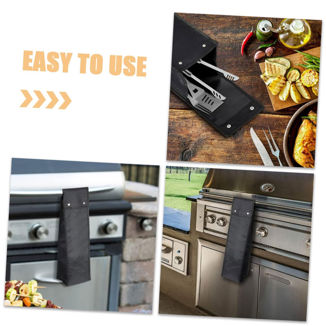 Toyvian 4 Pezzi custodia per barbecue borsa portatile borsone inter kit utensili valigetta portautensili toolbox custodia per utensili da barbecue con coperchio in tessuto Black