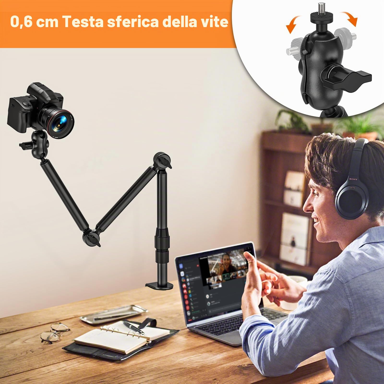 Supporto per Fotocamera da Tavolo, Treppiede Supporto da Scrivania per Fotocamera con Vite da 1/4", Supporto per Proiettore Girevole a 360° per Fotocamera DSLR, Anello di Luce, Proiettore