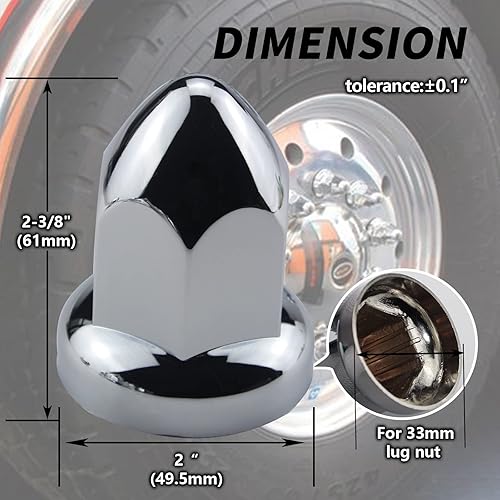 Miniatura 4 de Cubiertas cromadas para tuercas de llanta de 1.299 in, plástico ABS cromado con bridas de bala para semircamiones, paquete de 20