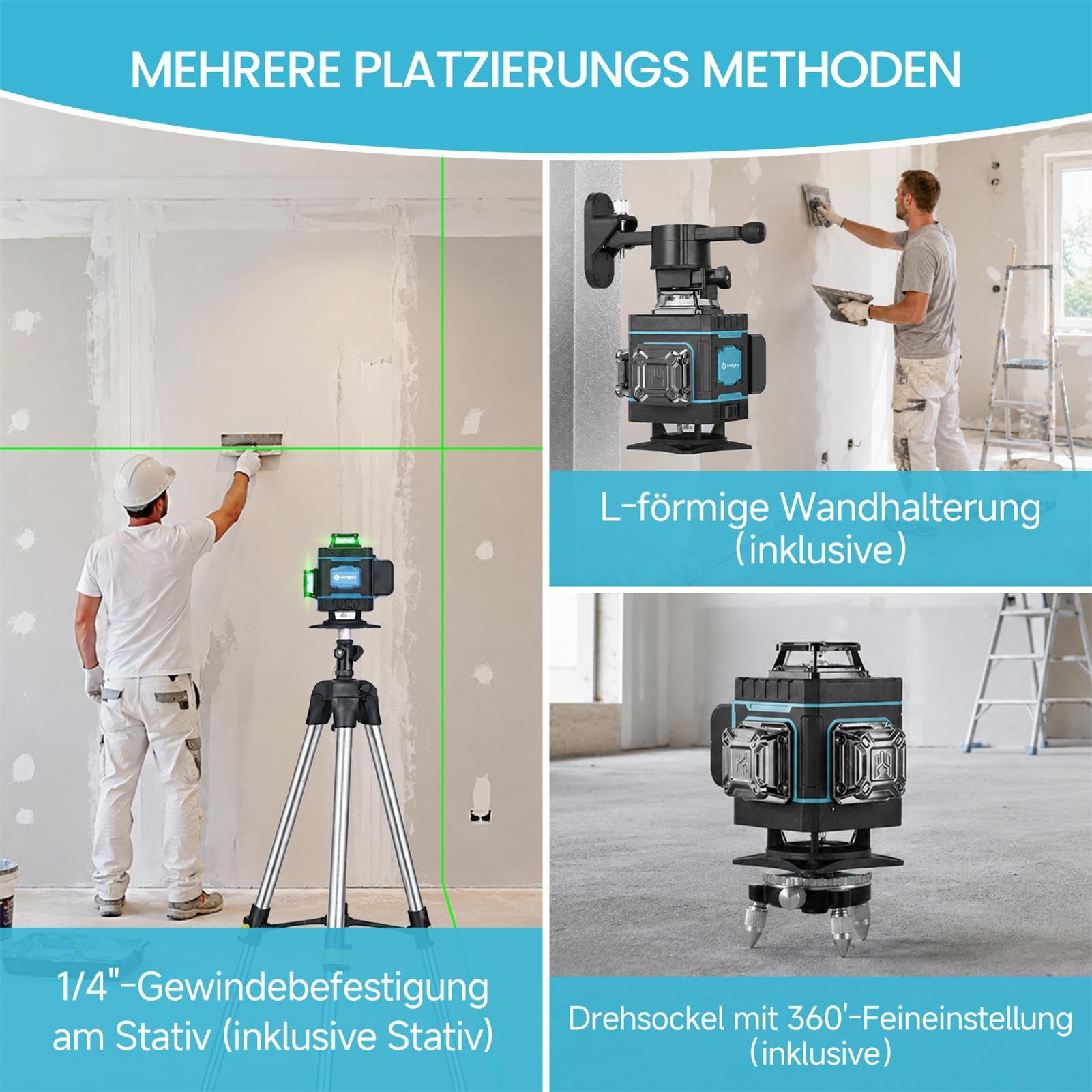 Kreuzlinienlaser mit Stativ, 4 x 360 ° Grün Laser Wasserwaage Selbstnivellierend 4D 16 Linienlaser für Baustelle Kreuzlaser Mit 1.5M Stativ, 6000mAh Wiederaufladbare Batterien, Fernbedienung