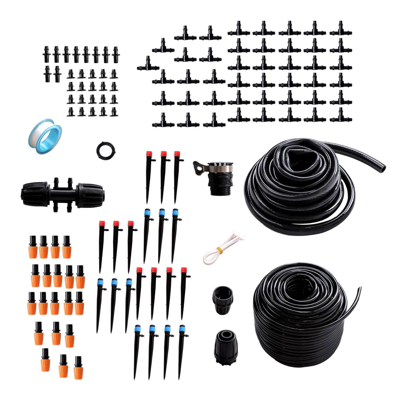 169FT Drip Irrigation System for Raised Garden Greenhouse Lawn with 1/2"& 1/4" Tubing and Adjustable Drip Emitters and Barbed Fittings