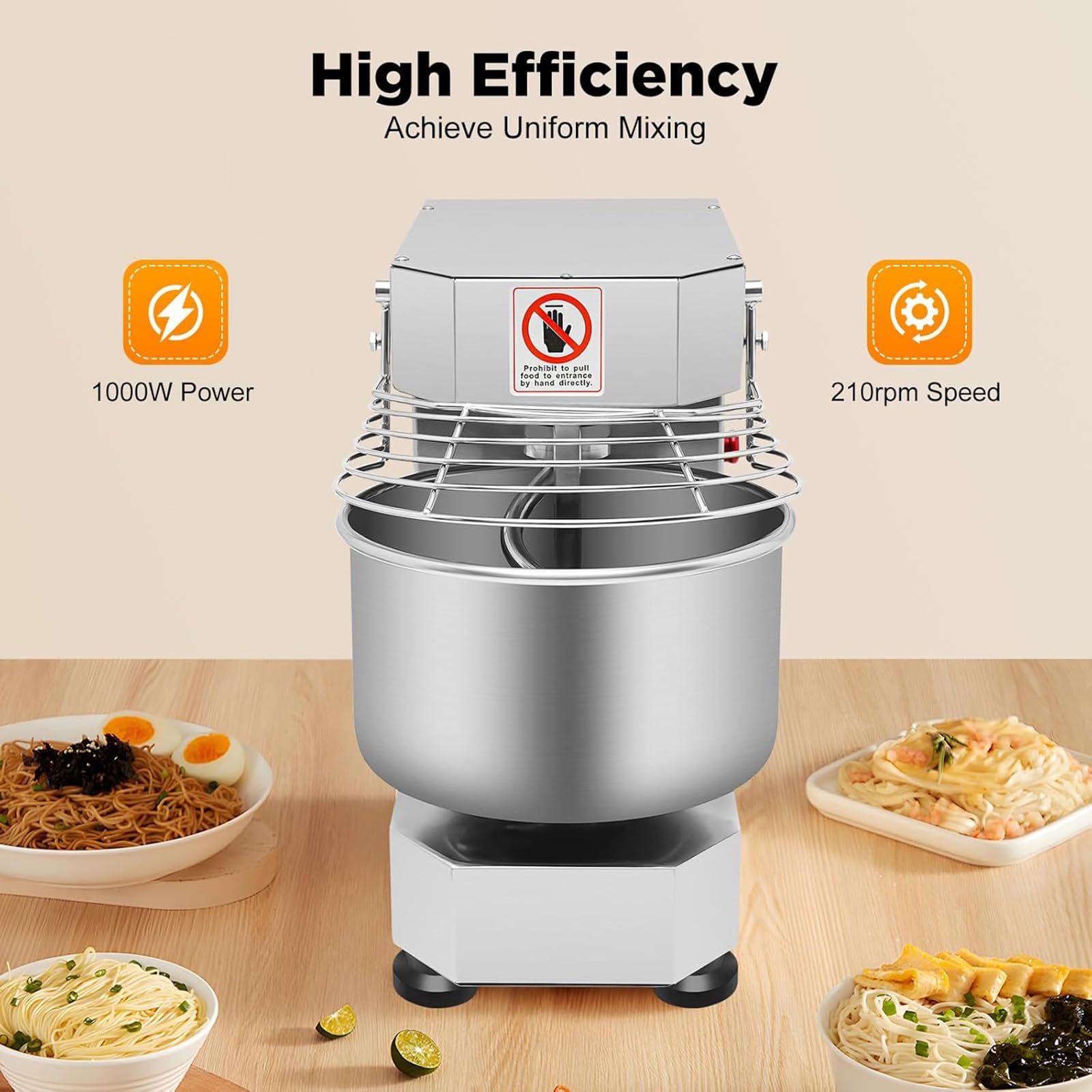 Impastatrice Professionale, Impastatrice Elettrica da 10 L/2,6 Gal, Impastatrice a Spirale per Pizza Elettrica da 750 W, capacità 10 L E velocità Regolabile, Design Sicuro, per Panetterie