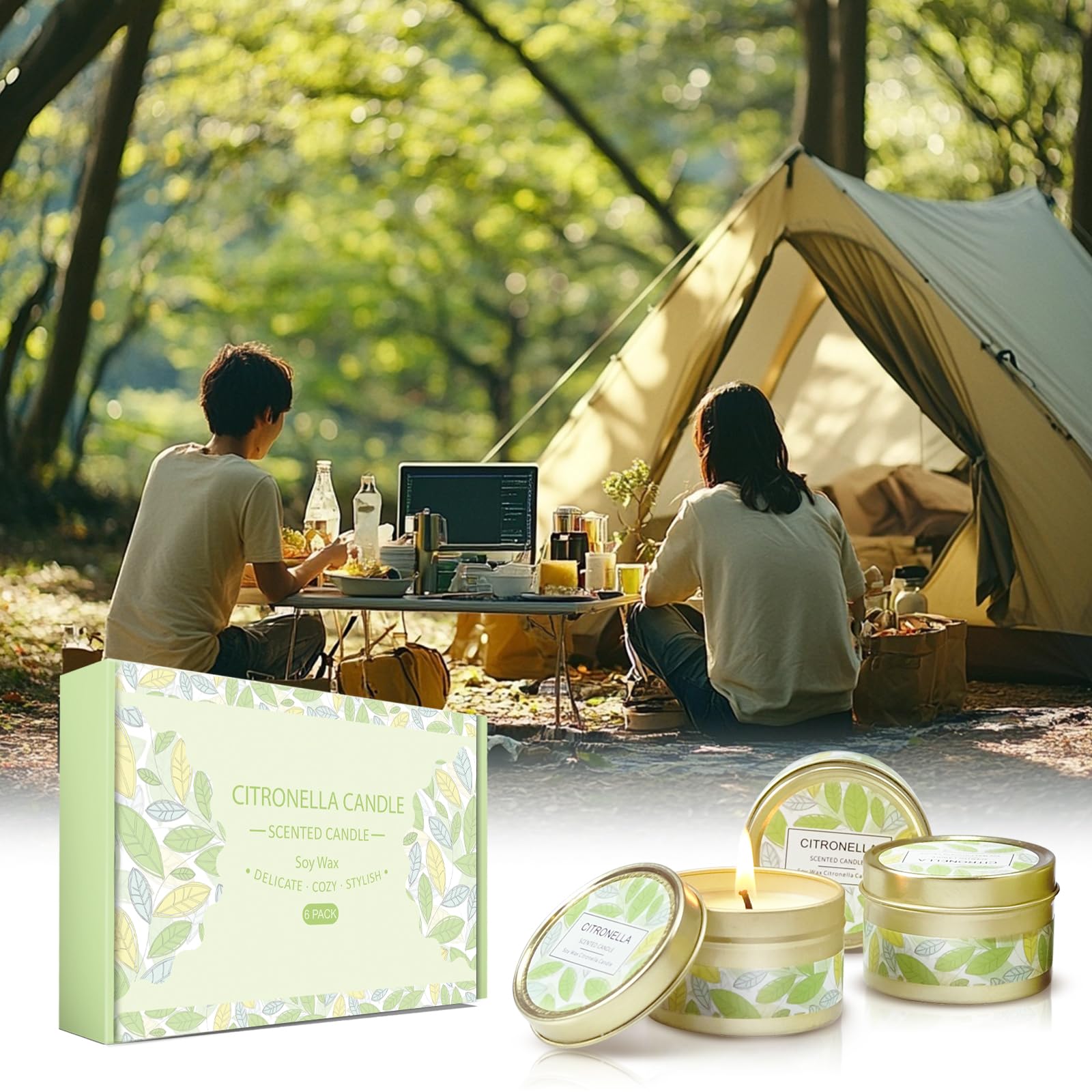 SCENTORINI Candele alla Citronella, 6 Candele in Cera di Soia Naturale Estiva per Interni Esterni Giardino Viaggio Campeggio Picnic