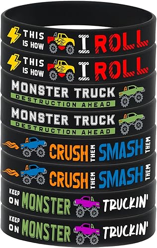 Giftphoria Pulseras de recuerdo de fiesta de Monster Truck (paquete de 12)  Suministros y decoraciones para fiesta de cumpleaños de Monster Truck