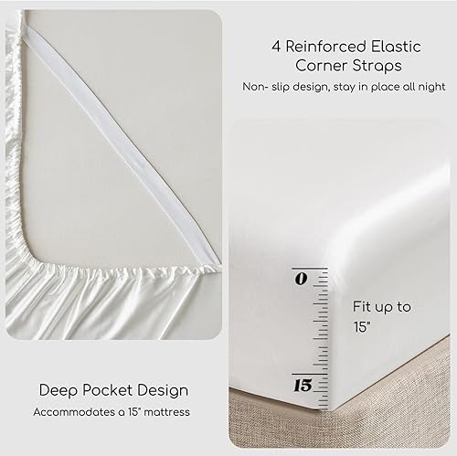 Miniatura 5 de MR&HM Sábanas de satén para cama de tamaño matrimonial, juego de 6 piezas de ropa de cama sedosa con 15pulgadas de profundidad para colchón