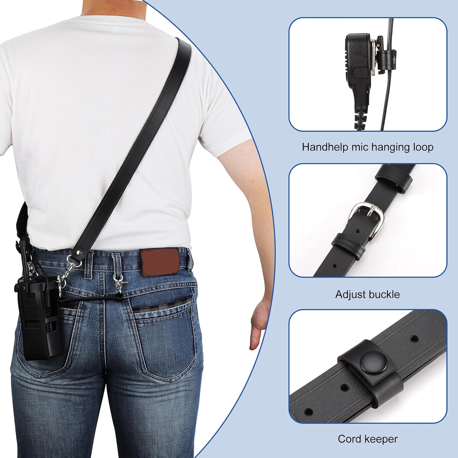 abcGoodefg Leather Firefighter Radio Strap and Holder, Leather Radio Holster Set with Anti-sway Strap, Cord Keepers Compatible with Motorola APX 6000/6000XE/8000/8000XE (Black)