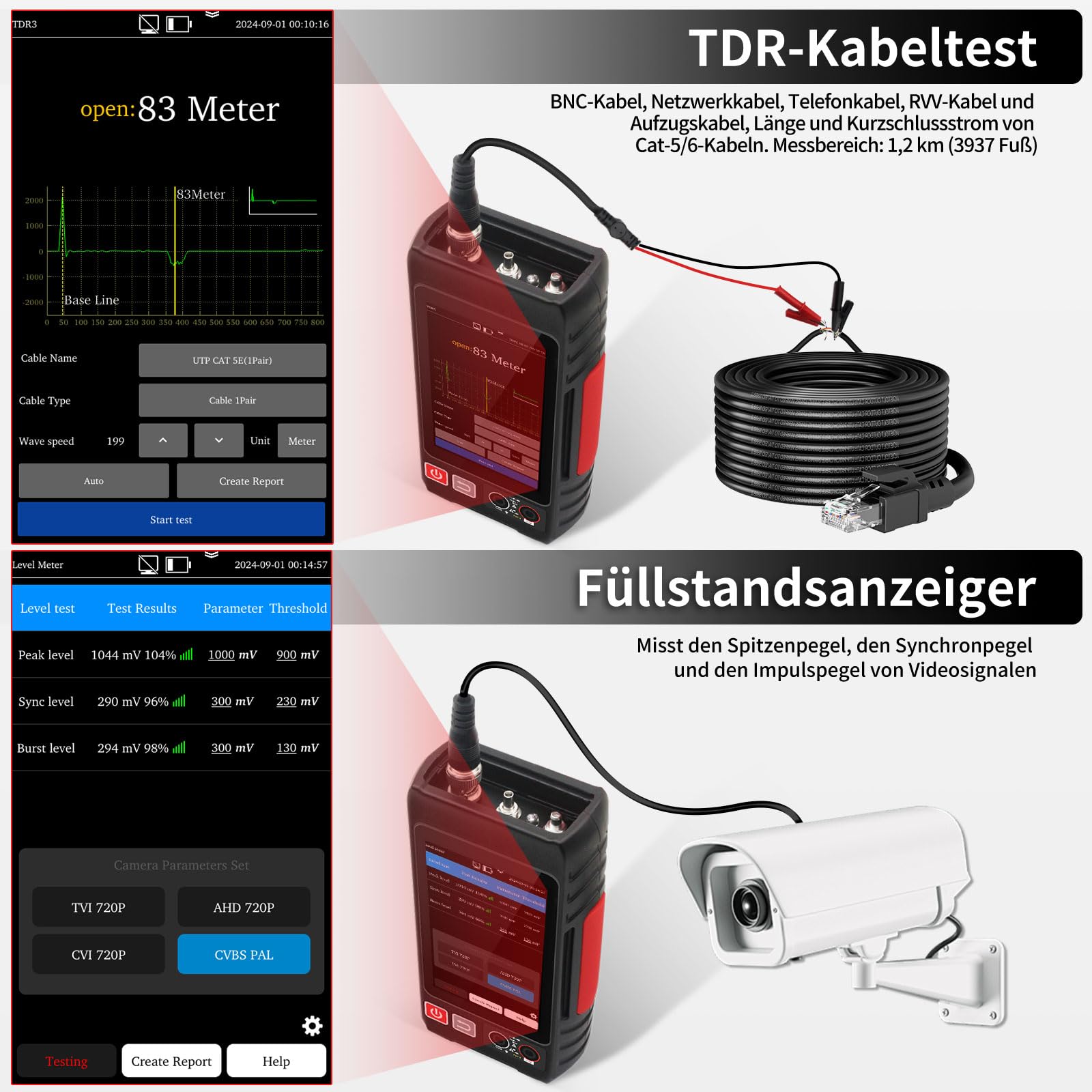 Henkion RJ45 Netzwerkkabeltester UTP-Kabeltester,Ethernet-Kabelverfolger, 4-Zoll-IPS-Touchscreen, unterstützt Netzwerktools, OPM, DMM, TDR, LEVEL METER, POE++-Erkennung, RJ45 TDR, Kabellänge,NCV