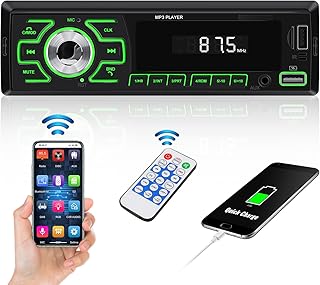 Single Din Car Stereo Marine Radio Bluetooth Hands Free Calling Car Audio Receivers with APP Control Digital LCD Display FM Car Radio USB/SD/AUX-in MP3 Player Lossless Sound Quick Charge+ Remote