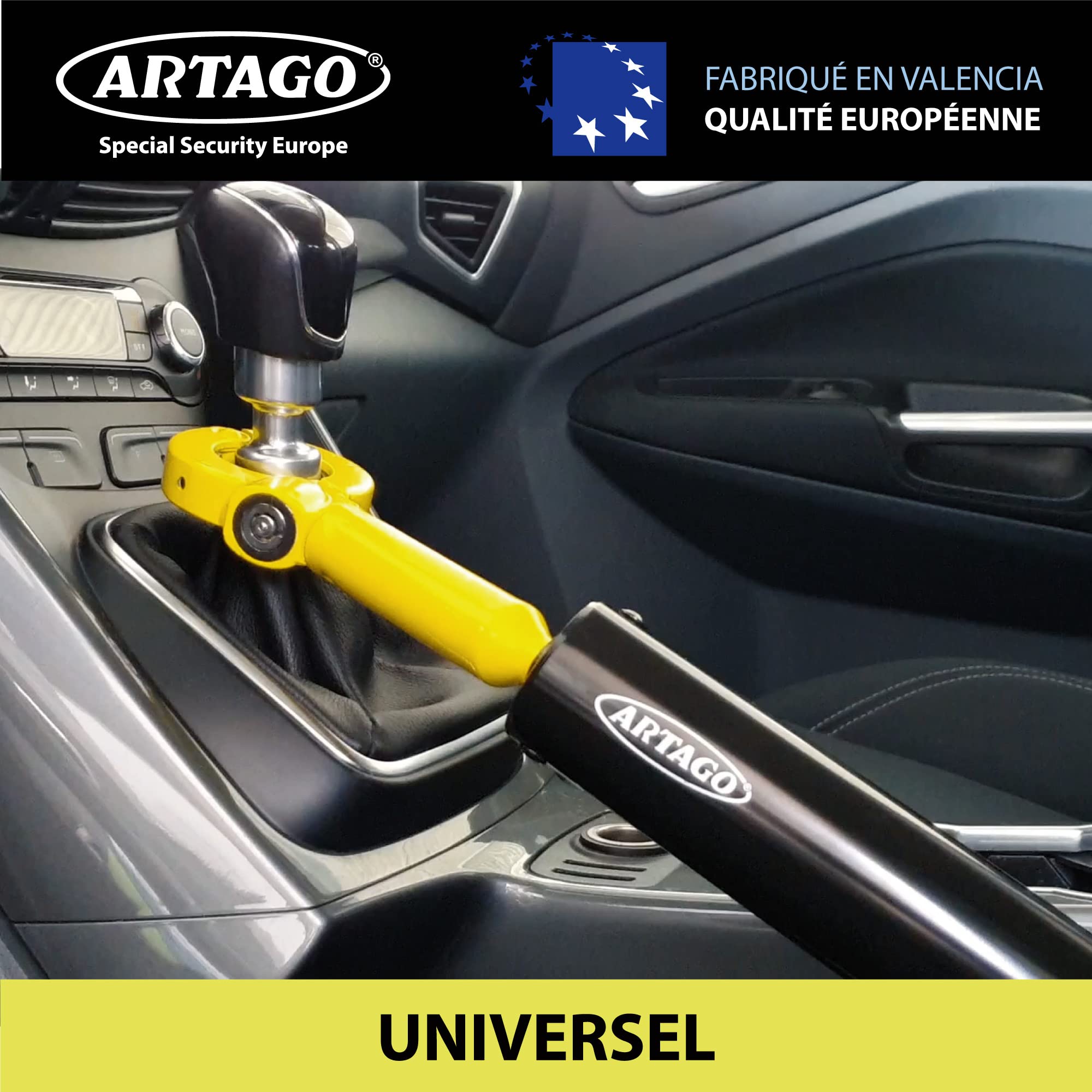 Artago 862 Canne Antivol Voiture Frein à Main Levier de Vitesse, Plus Adaptable, Serrure avec Bille Anti-Perçage, Compact, Bloc Canne Barre Anti Vol Clef Universel pour Bloque Auto, Camping Car, Van