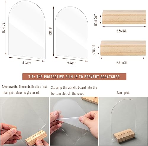 Miniatura 10 de Paquete de 12 soportes acrílicos con base de madera, letreros acrílicos para mesa de bricolaje, números de mesa, letreros modernos, placa vertical