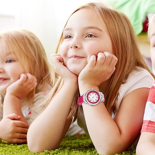 Miniatura 4 de PASNEW Reloj analógico clásico de cuarzo para niños, impermeable, con esfera de flores, correa de cuero