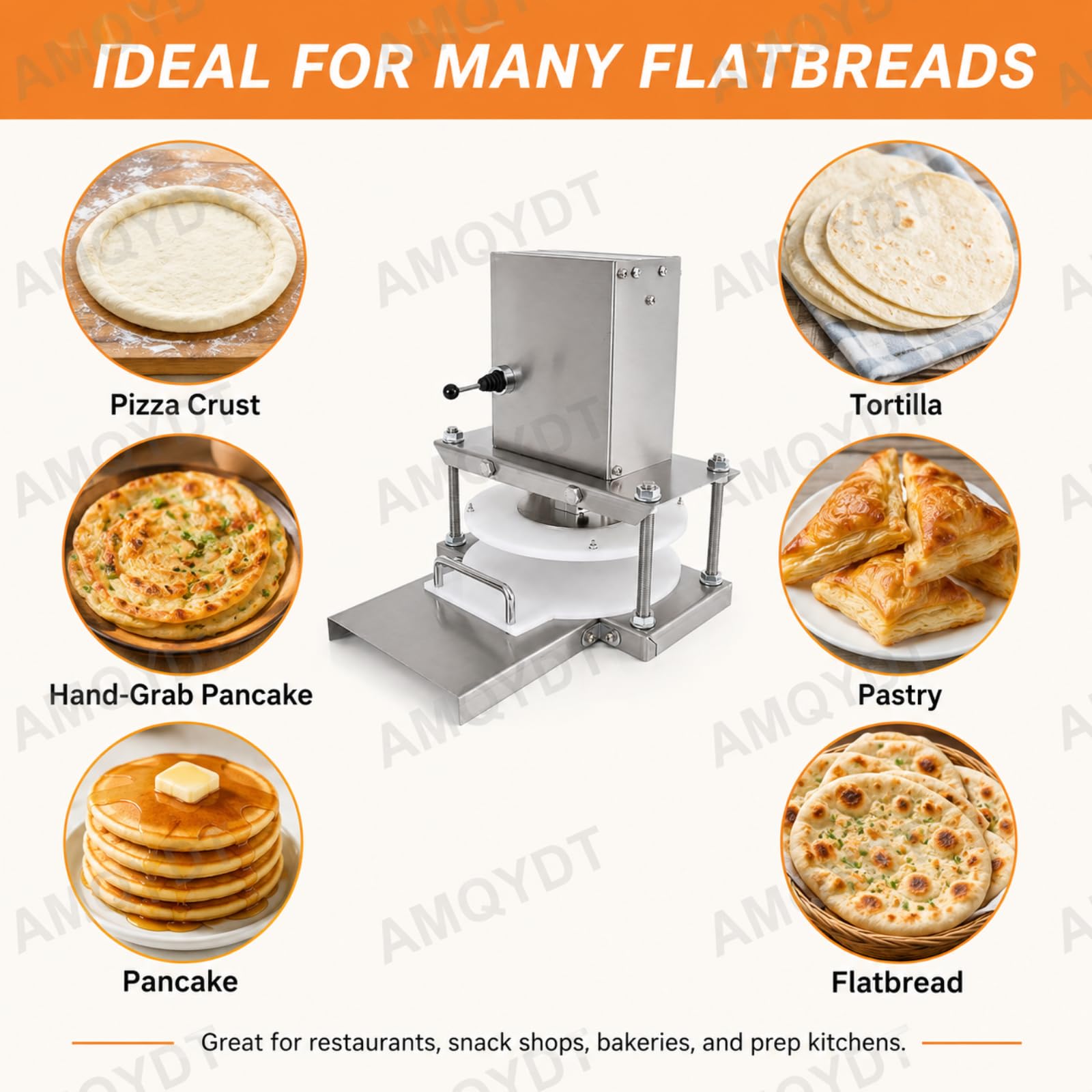 Pressa elettrica per impasto, in acciaio inox, con piastra da 22 cm, pressione 2000N, pressatore per impasto non riscaldante, per pizza, tortilla, tortilla, pasticceria
