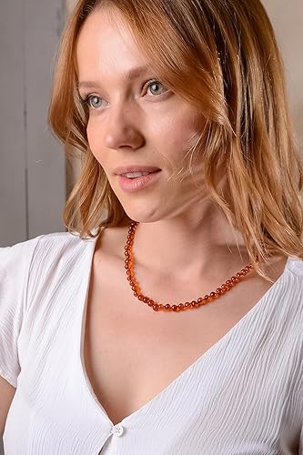 Miniatura 4 de Cognac Amber Necklace for Women with 18K Gold Plated Silver Clasp - 17 inch wt 2 inch Extender- HandMade from Baroque Amber Beads (Cognac)