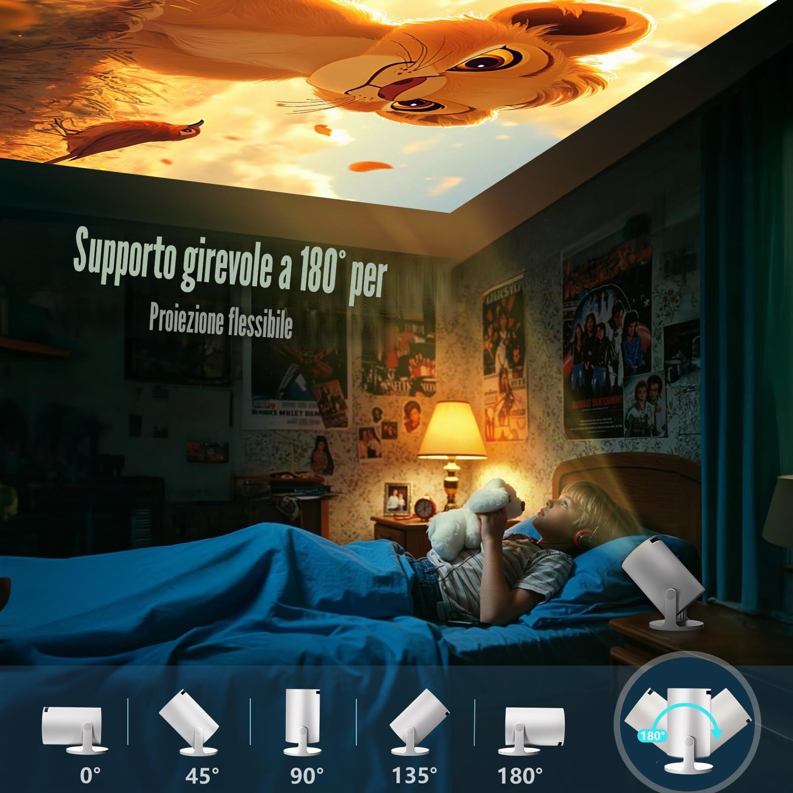 AKIYO O2 Proiettore Portatile 18000 Lumens 4K 1080P Auto Keystone WiFi 6 BT5.4 Rotabile 180° Dual Control HDMI