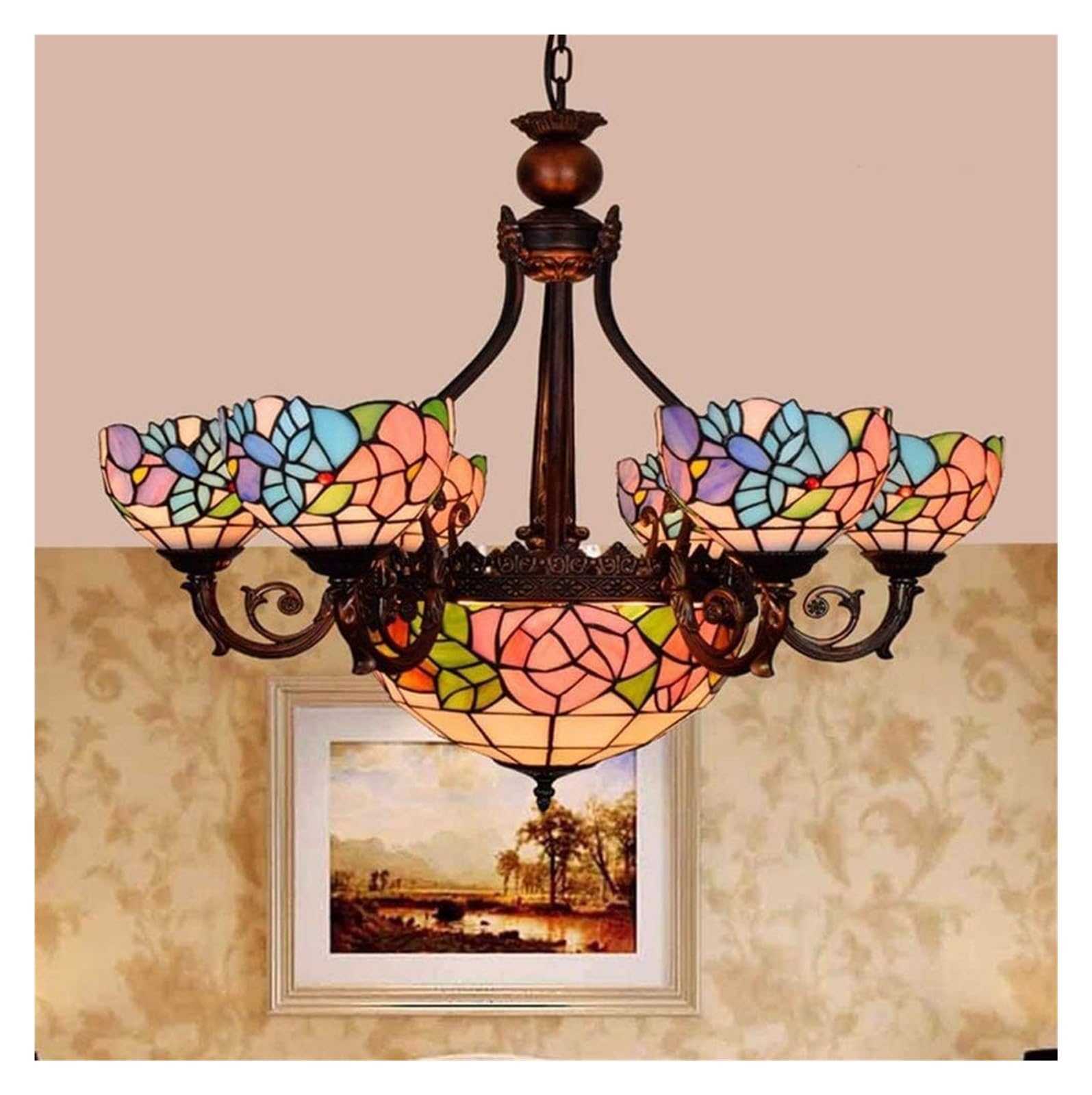 Żyrandole Duża lampa sufitowa Żyrandol ManyArm, rustykalna sztuka witrażowa Lampa wisząca do salonu, korytarza