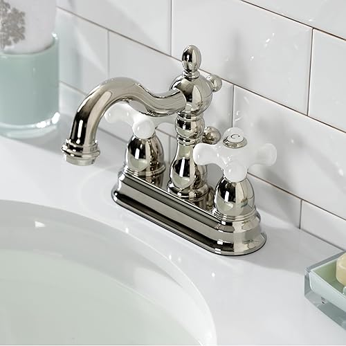 Miniatura 37 de Kingston Brass KB1601PX Heritage - Grifo de lavabo central de 4 pulgadas con mango cruzado de porcelana, cromo pulido Cromo pulido,Latón