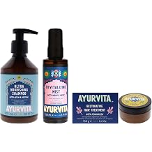 Restorative Hair Treatment With Fenugreek - Neem and Reetha Ultra Nourishing Shampoo with Maka and Neem Revitalizing Mist Kit by AyurVita for Unisex - 3 Pc Kit 5.2oz Treatment, 10oz Shampoo, 5oz Mist