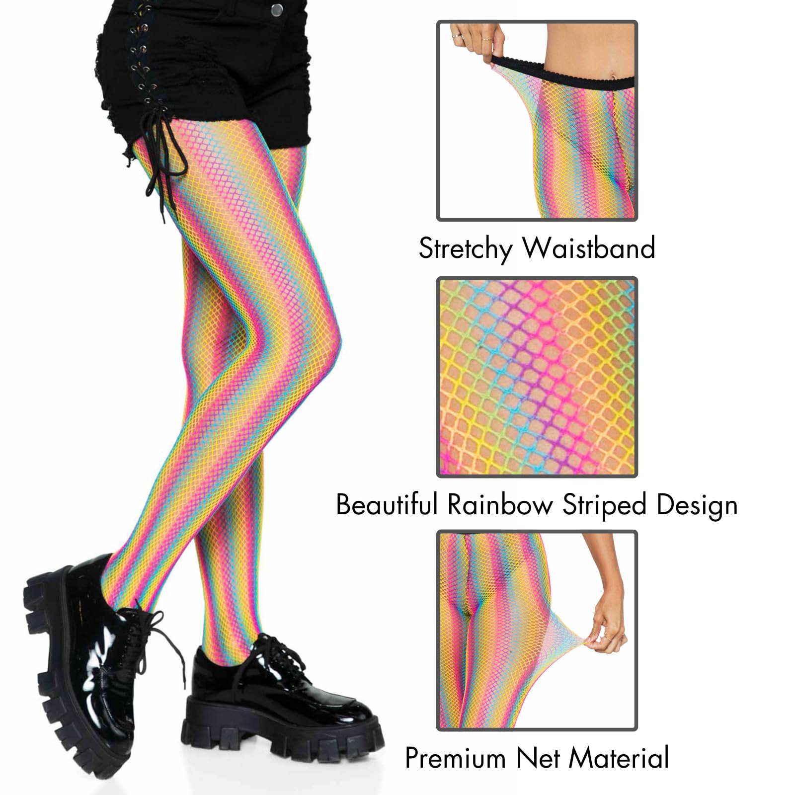 Leg Avenue Rainbow Fishnet Pantyhose,Jeden Rozmiar(Wielobarwność)