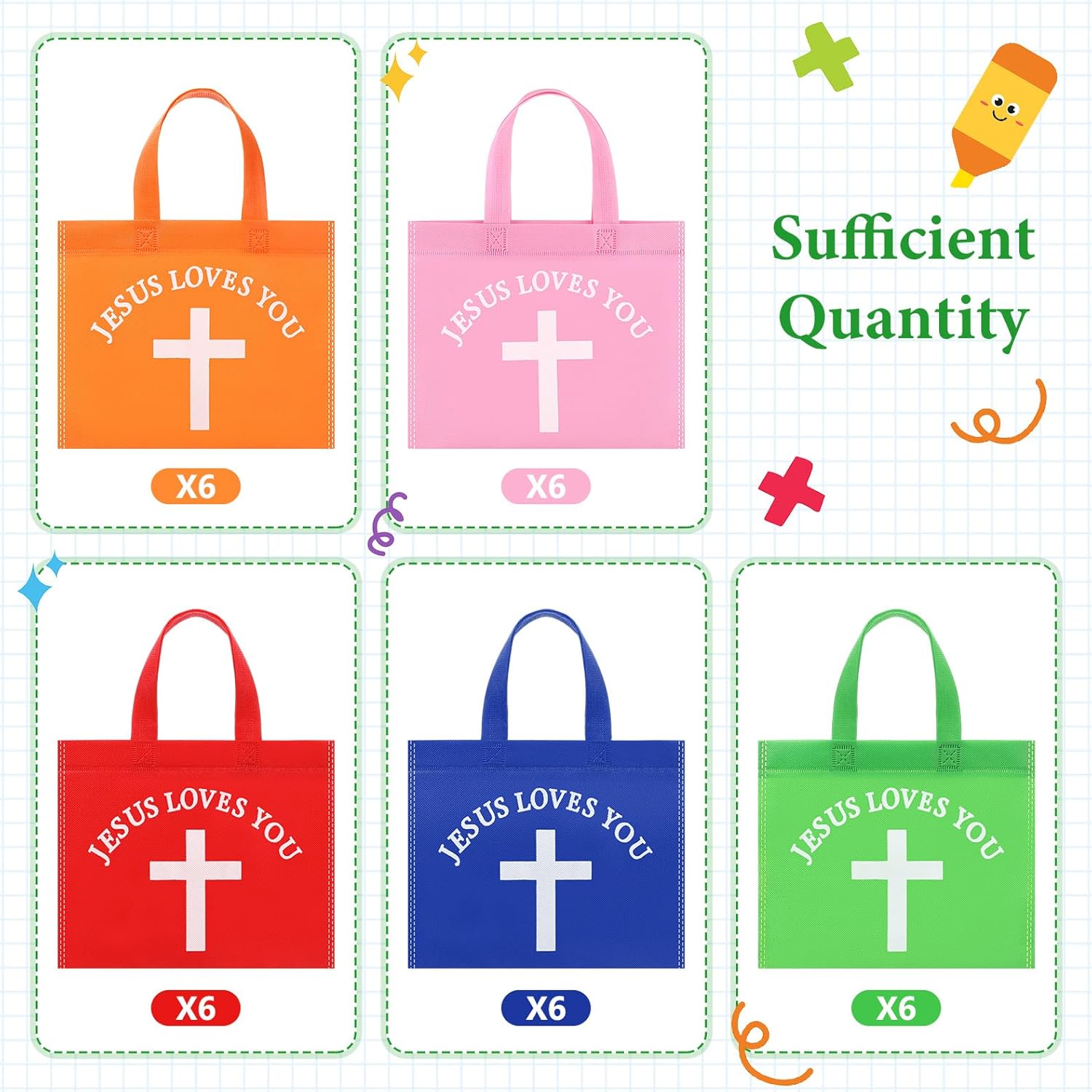 Sweetude 30 Pcs Jesus Loves You Non Woven Bags Bulk Christian Religious Gift Bag Reusable Goodie Treat Bags with Handles for Kids Church Christian Religion Gift - Image 3