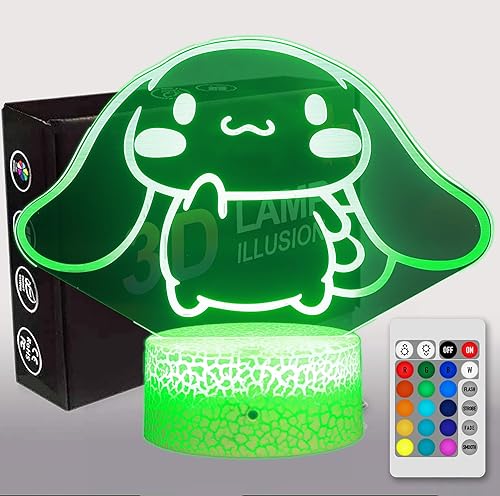 Cinnamoroll Stuff, luz nocturna Kawaii, linda luz de ilusión 3D para niños, regalos de Navidad para niños y niñas, luz LED de anime, cambio de 7