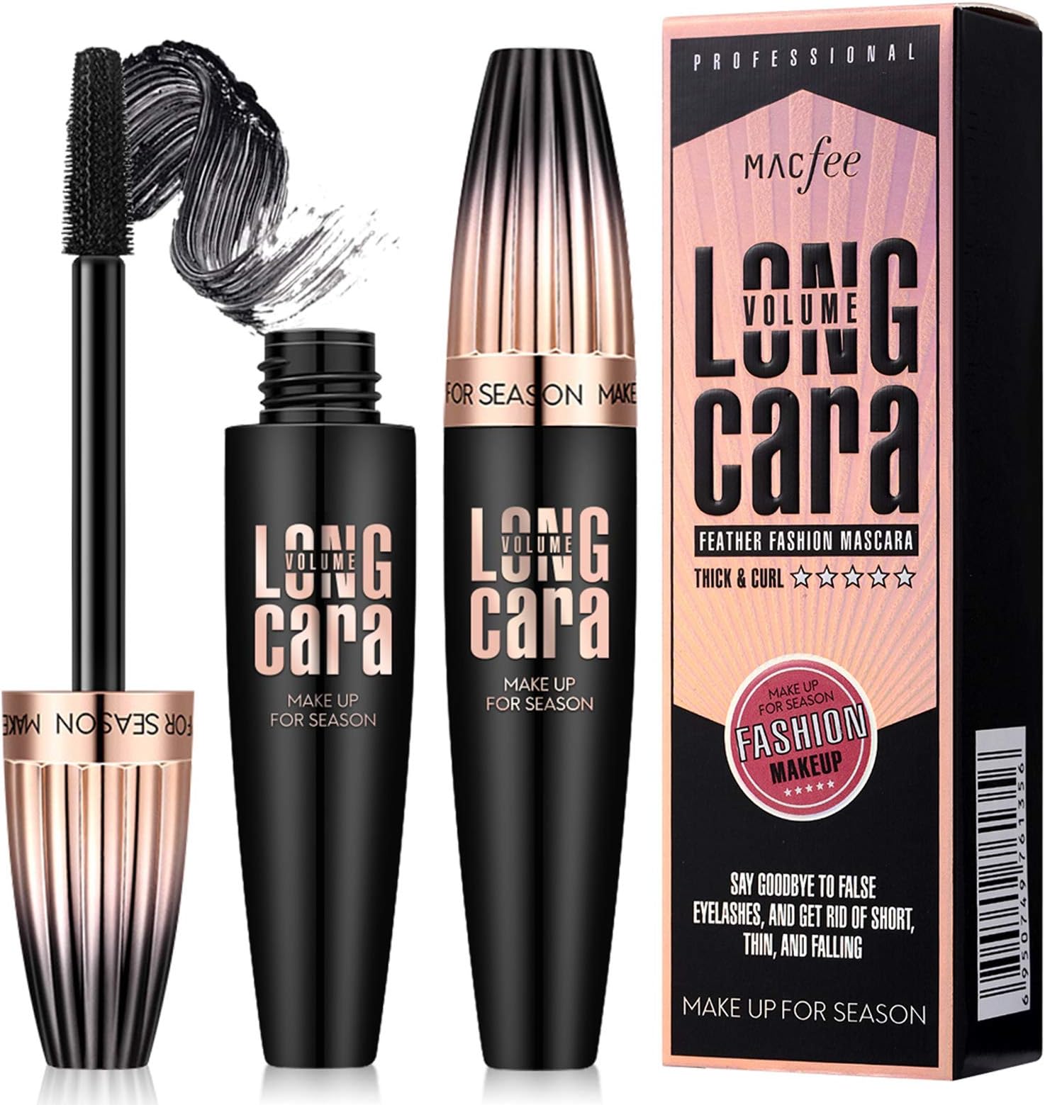4D Silk Fiber Lash Mascara, Luxuriously Longer Mascara, Waterproof Mascara, Adds Length, Depth & Glamour Effortlessly Long-Lasting Black