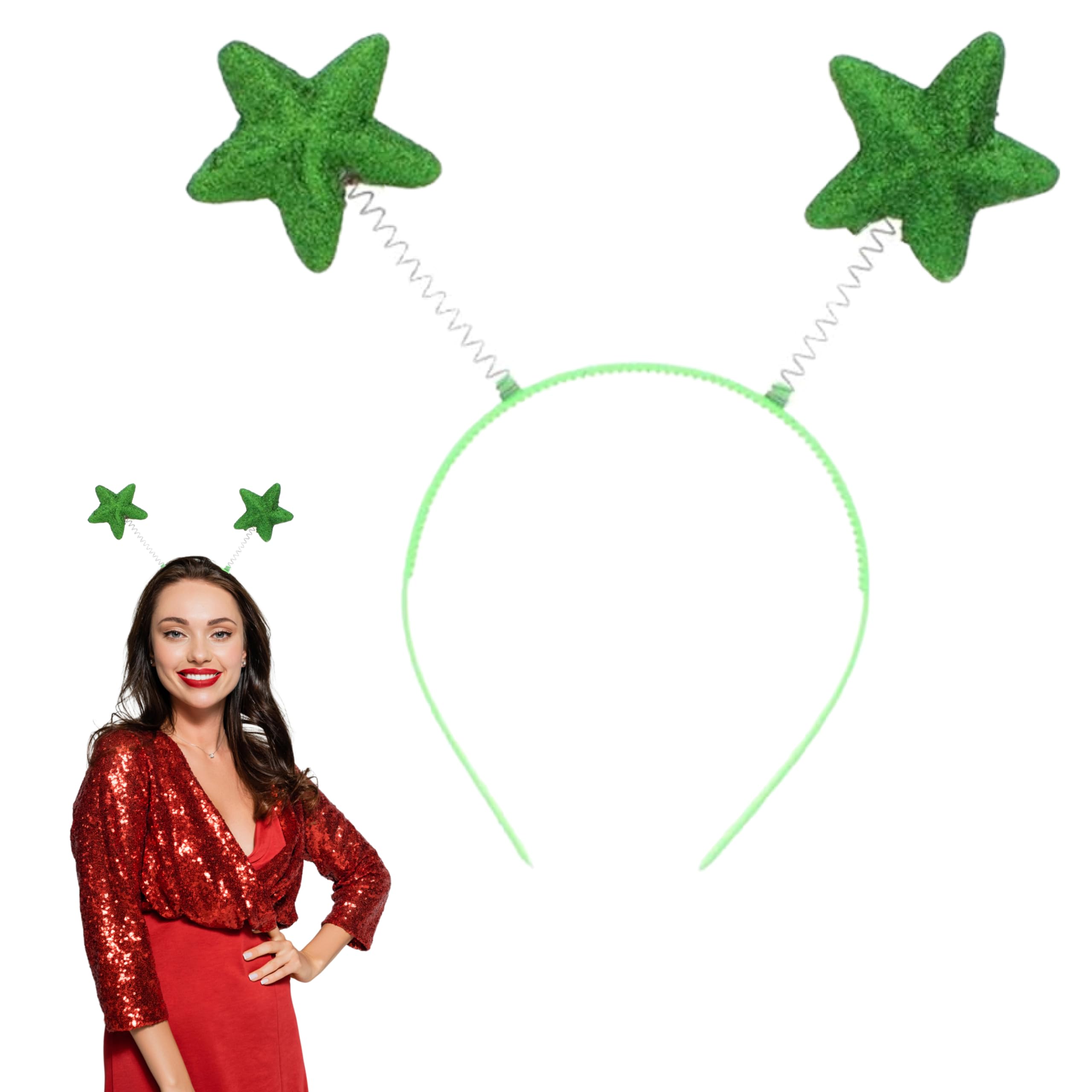 Lizzy | Christmas Headband | One Size, Glitter Star Green | Festive Costume Accessory, Fits Children & Adults, Comfortable Wear | For Xmas Parties, Holiday Dress-Up