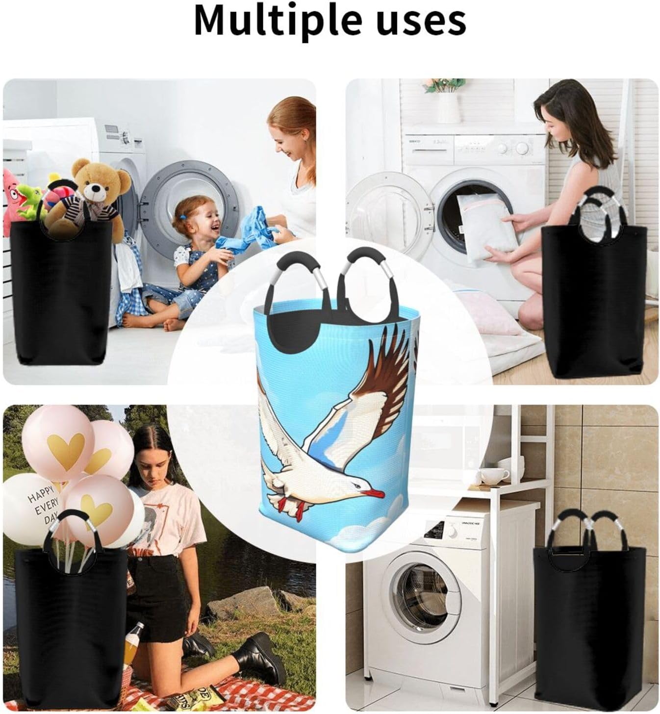 Flying Seagulls Foldable storage bag, 50L capacity, suitable for laundry room, dormitory bedroom, dirty clothes storage basket.