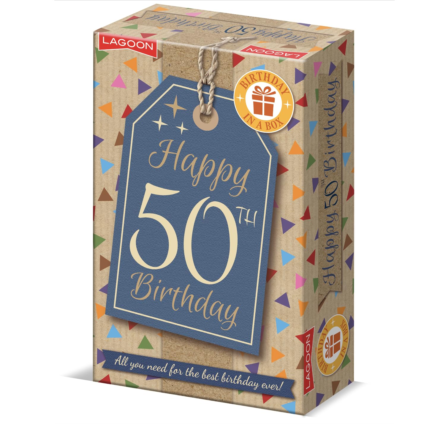 University Games Birthday in a Box: 50th Birthday Gift - 50th Birthday Gift – Complete Party in a Box | Balloons, Bunting, Game, Candle & Keepsake Keyring | Letterbox Surprise