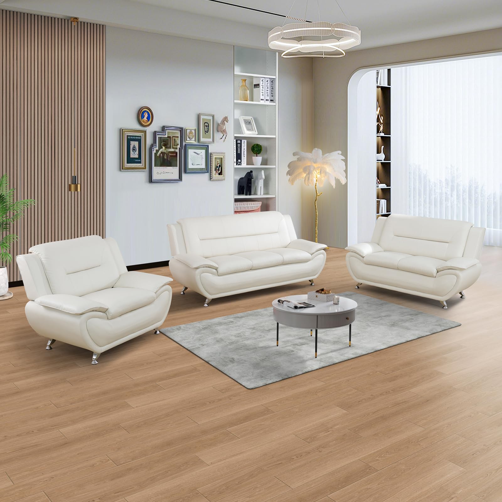Somieqy Leather Sectional Sofa 3-Piece Set